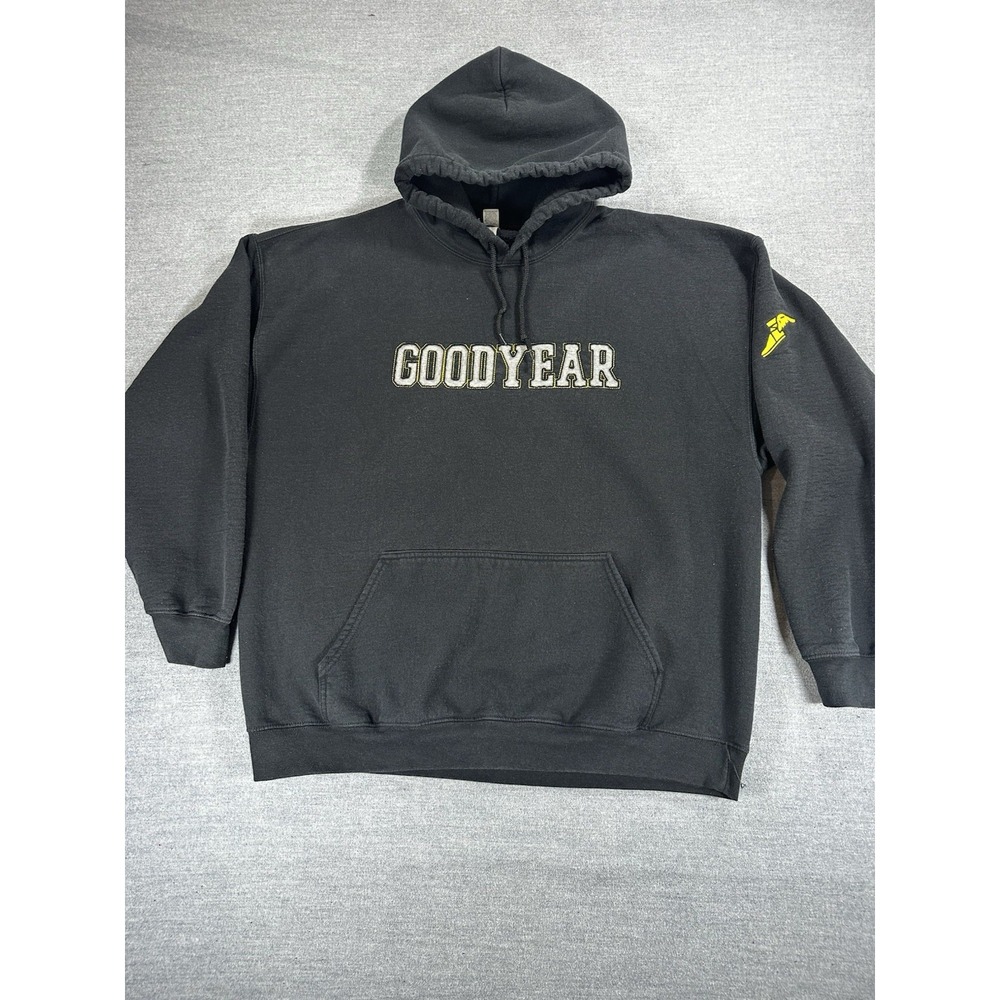 Goodyear Hoodie Men's 2XL Black Wingfoot Logo Embroidered Pullover Sweatshirt